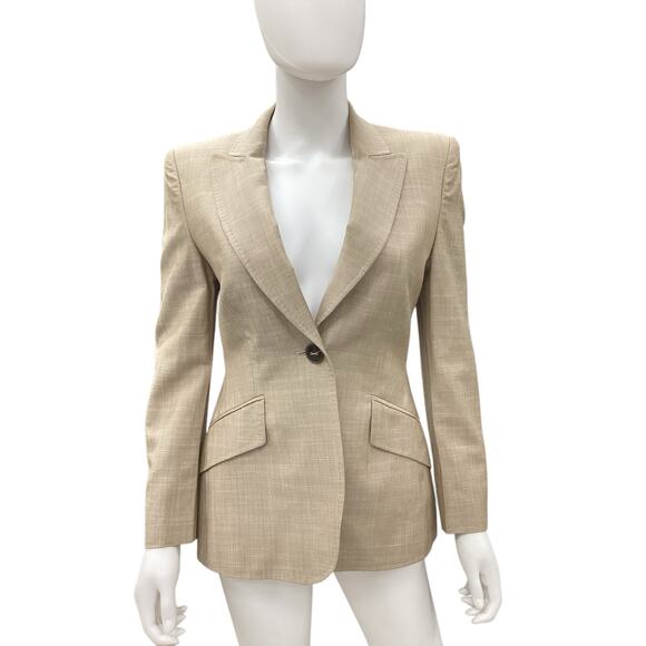 Escada Blazer Women’s Size S New Wool Silk Linen Blend Beautifully Tailored Tan - Picture 1 of 5